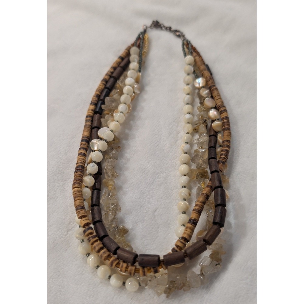 Silpada Sterling Multi Strand Wood Shell Quartz Bead Statement Necklace N1507